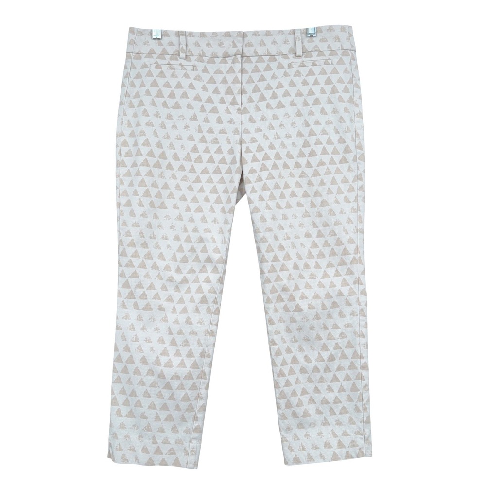 LOFT Riviera Pant Marisa Women 8P Cotton Spandex Cream Tan Geometric Triangle